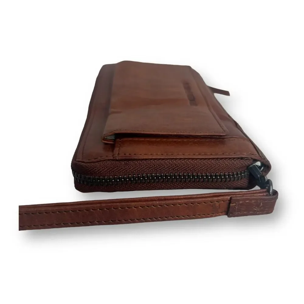 Spikes and Sparrow Brandy Brown Leather Aspen Wristlet Zip Wallet RFID Protected